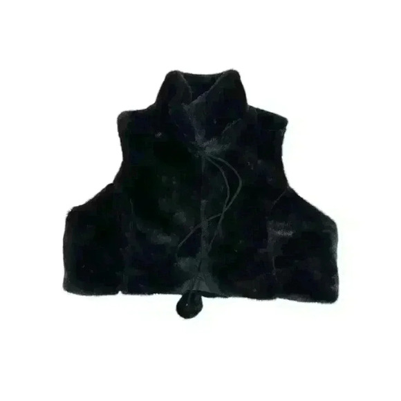 FAUX FUR BLACK VEST WITH POM POM TASSELS HOOK CLOSURE STAND UP COLLAR SIZE L - Picture 7 of 11